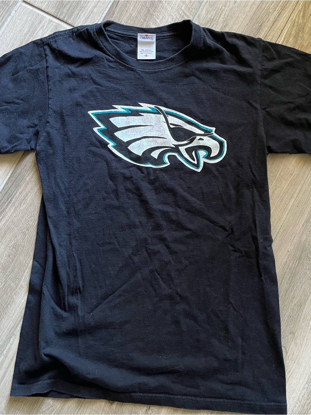 Black Tee with Silver and Teal Eagle Graphic